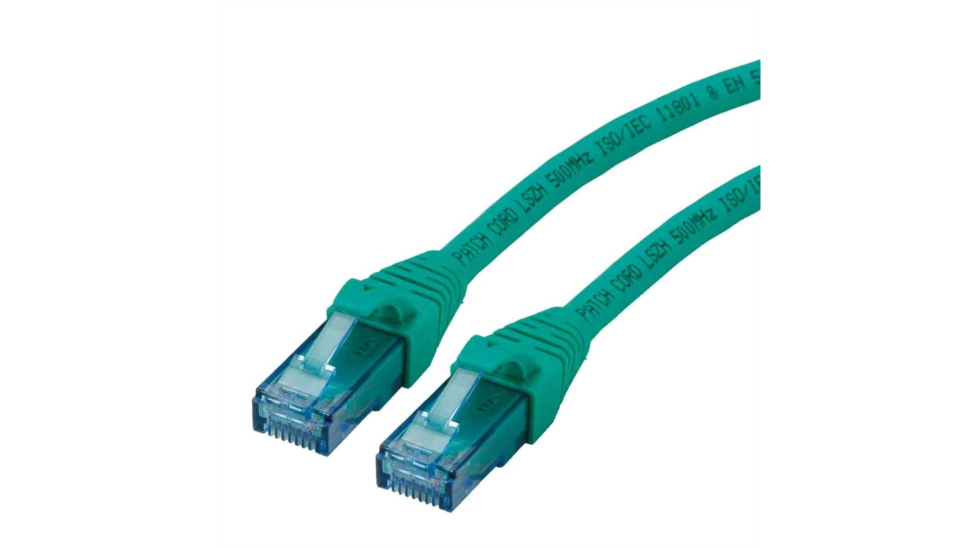 Cable Ethernet Cat6a U/UTP Roline de color Verde, long. 0.5m, funda de LSZH, Libre de halógenos y bajo nivel de humo