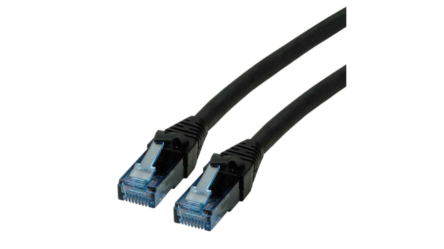 Cable Ethernet Cat6a U/UTP Roline de color Negro, long. 0.5m, funda de LSZH, Libre de halógenos y bajo nivel de humo