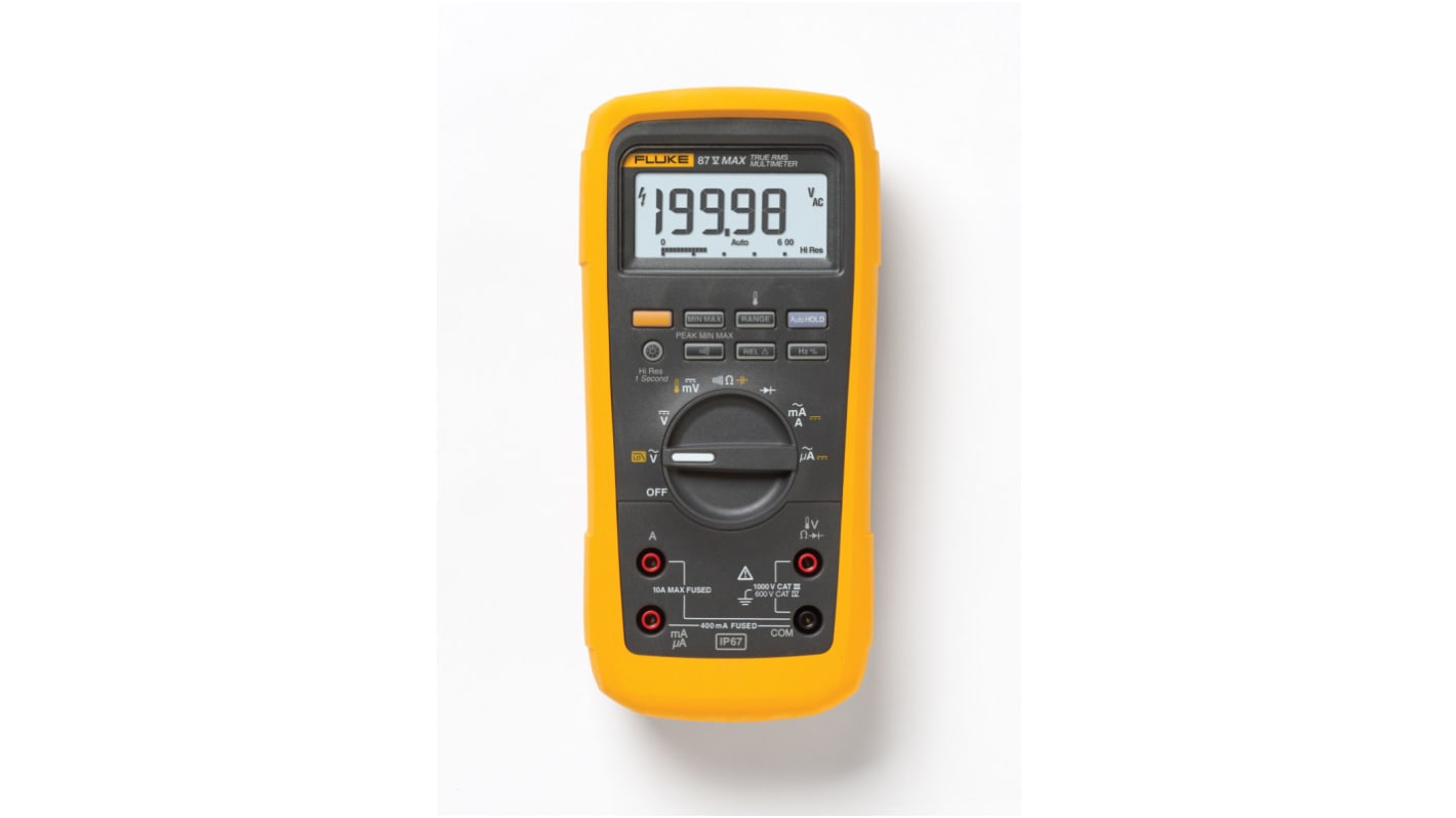 Fluke 87V-MAX Handheld Digital Multimeter, True RMS, 10A ac Max, 10A dc Max, 1000V ac Max