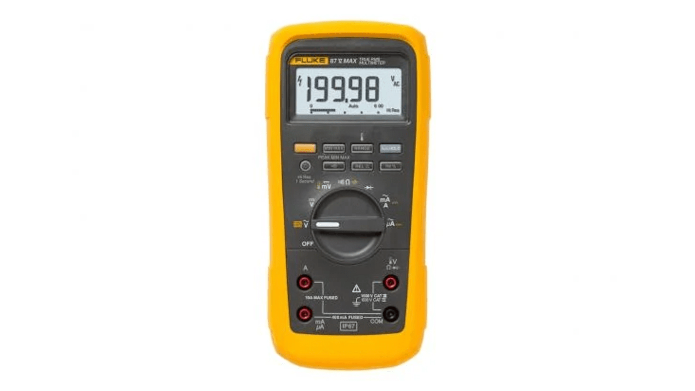 Multímetro Fluke 87V-MAX, calibrado UKAS, 1000V ac/1000V dc, 10A ac/10A dc, TRMS, CAT III, CAT IV