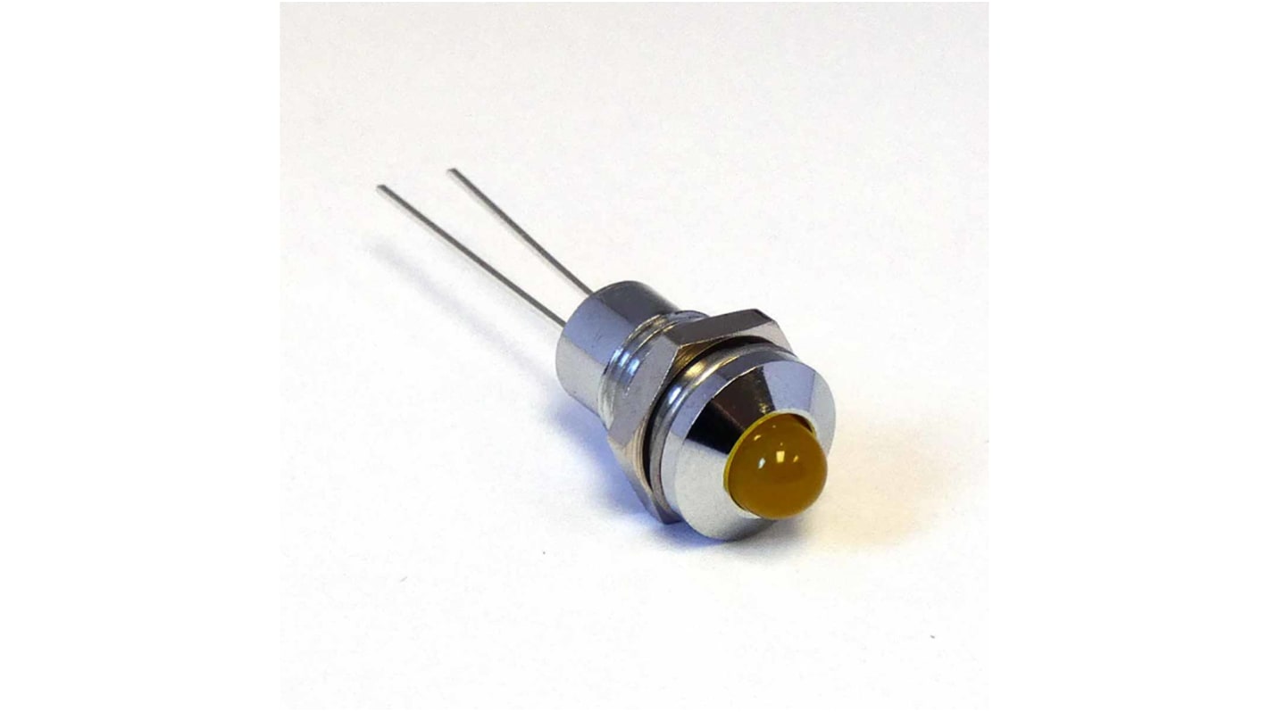 CML Innovative Technologies Gul Lysdiode Panelmonteret kontrollampe 8mm hulstr., Fremspringende, 2.1V, Krom frontramme