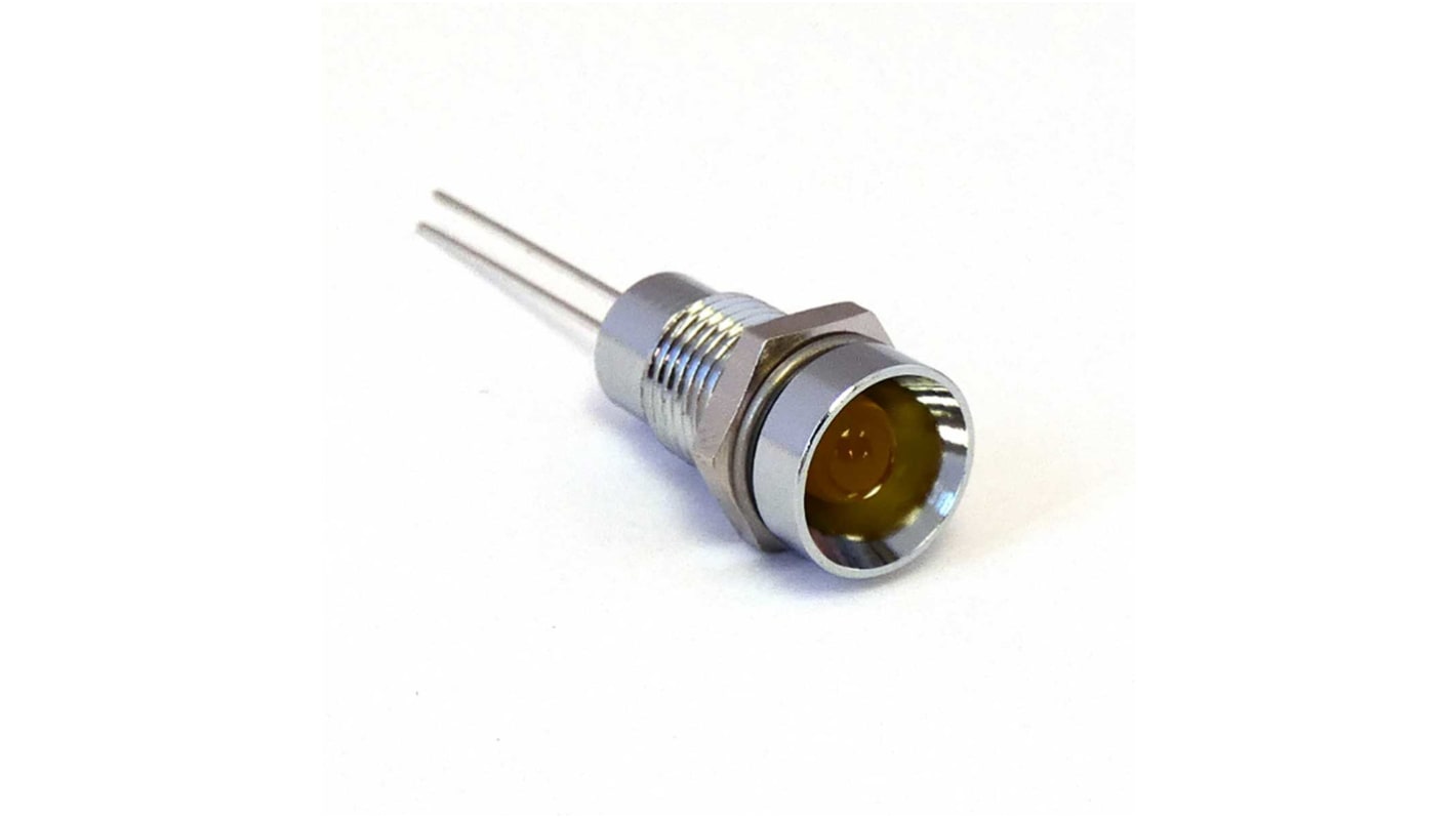 CML Innovative Technologies Gul Lysdiode Panelmonteret kontrollampe 8mm hulstr., Forsænket, 2.1V, Krom frontramme