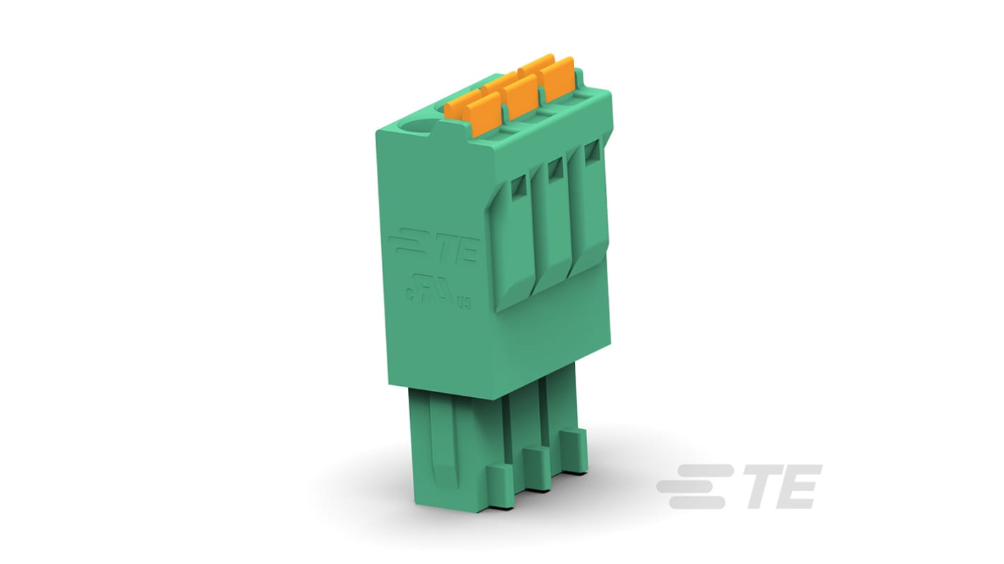 TE Connectivity 3.5mm Pitch 3 Way Vertical Pluggable Terminal Block, Plug, Spring Termination