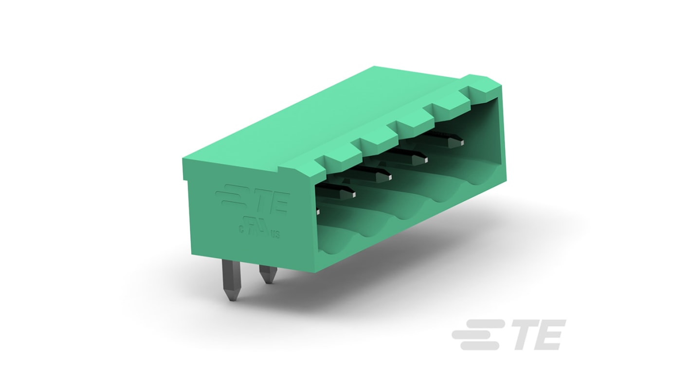 Borne para PCB Macho Ángulo de 90° TE Connectivity de 3 vías , paso 5mm, 16A, de color Verde, montaje Montaje en