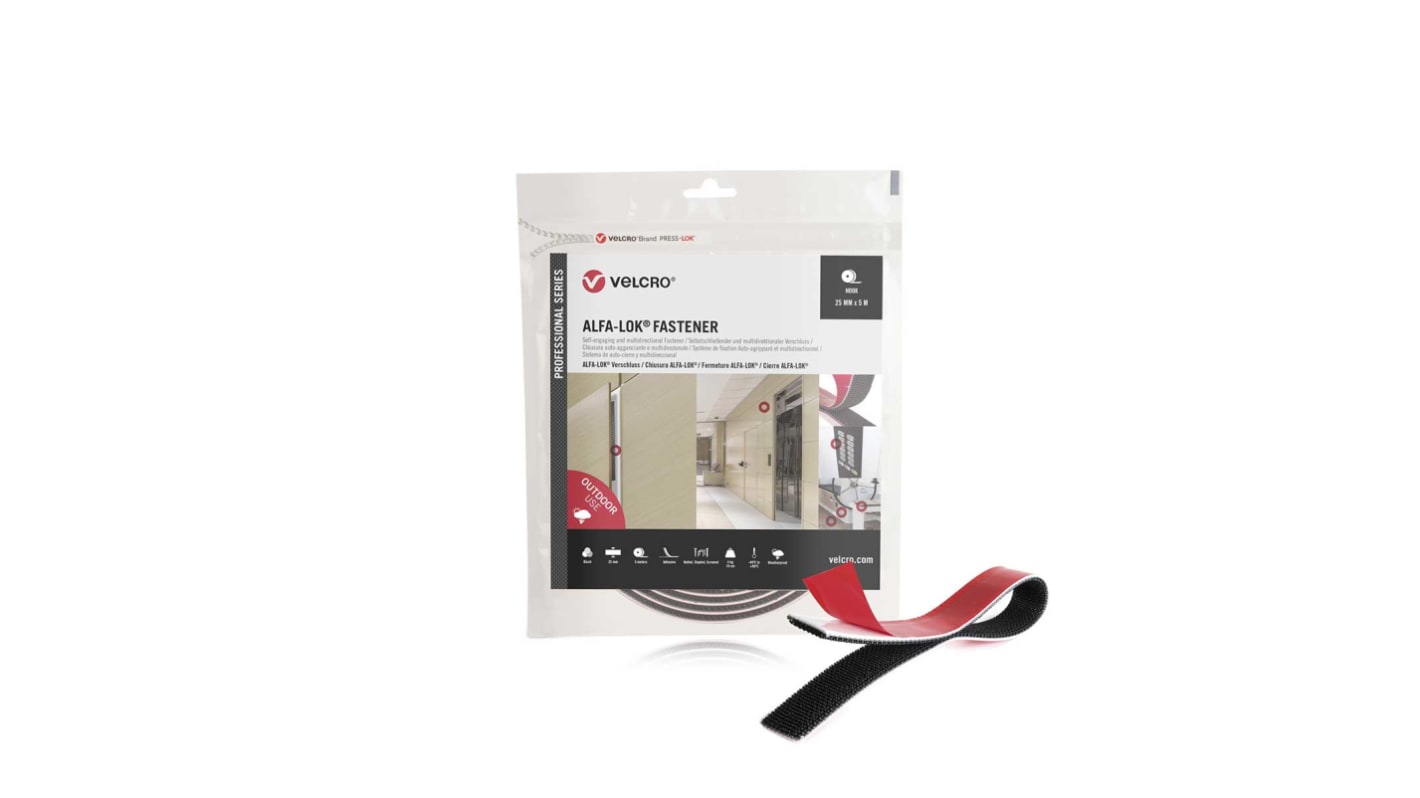 VELCRO® Black Hook & Loop Tape, 25mm x 5m