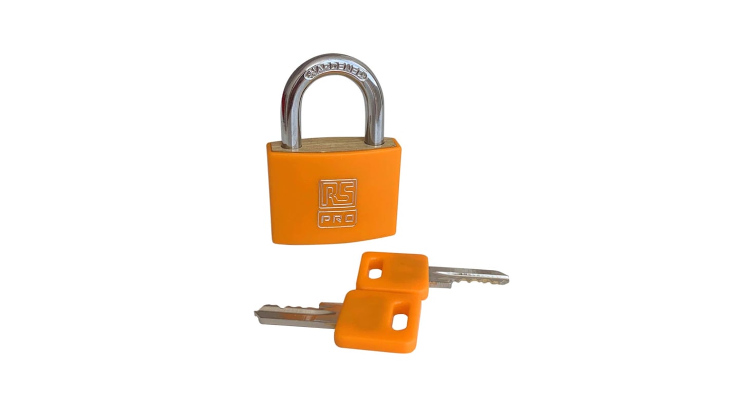 RS PRO Messing  Vorhängeschloss mit Schlüssel Orange gleichschließend, Bügel-Ø 6mm x 22mm