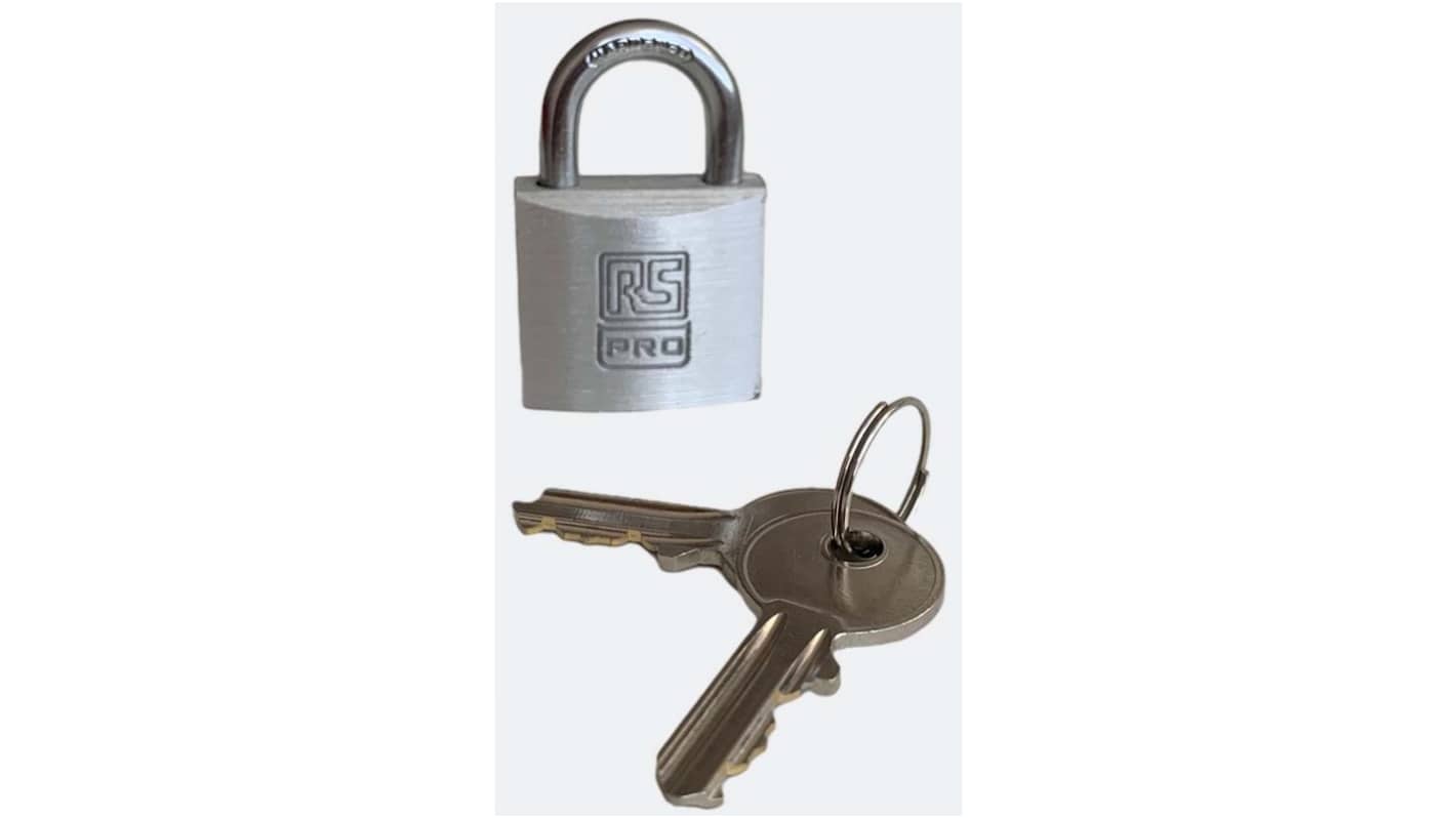 RS PRO Aluminium, Edelstahl  Vorhängeschloss mit Schlüssel Grau gleichschließend, Bügel-Ø 5mm x 14mm
