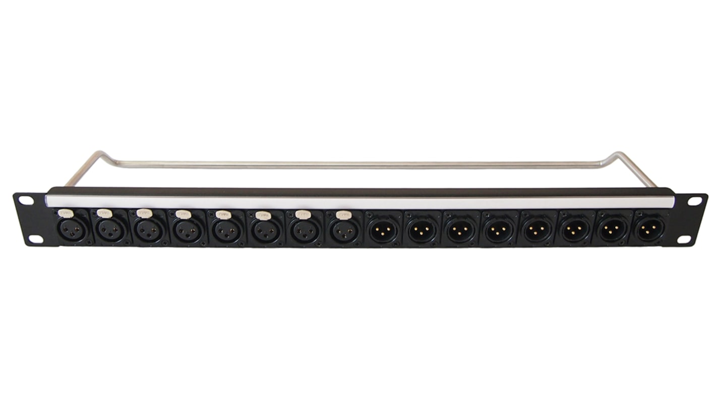 XLR 2 x 8 Port Loaded Rack Patch Panel, 1U Rack Height