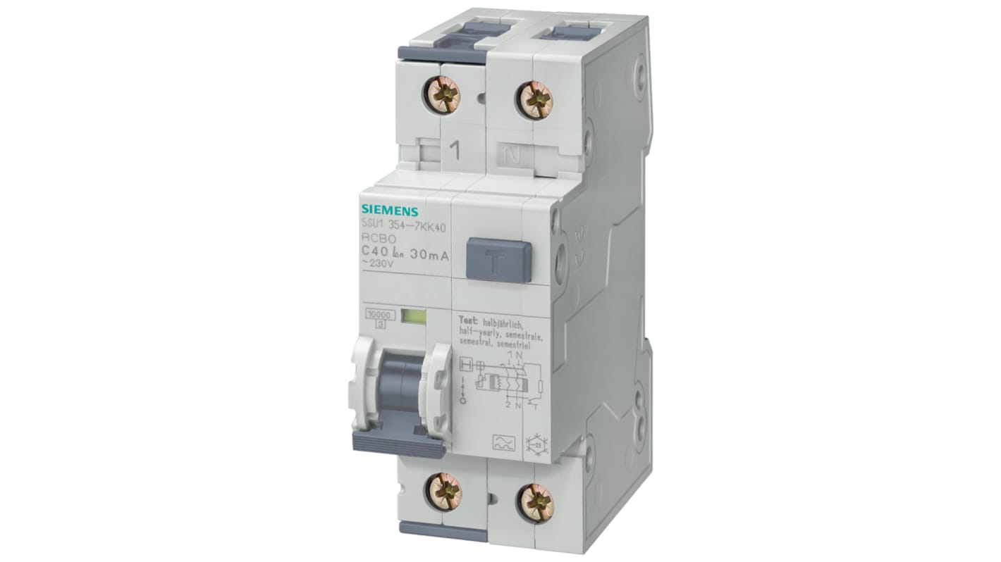 Siemens RCBO Sentron 5SU1 FI/LS-Schalter 6A, 2-polig Typ AC, DIN-Schienen-Montage