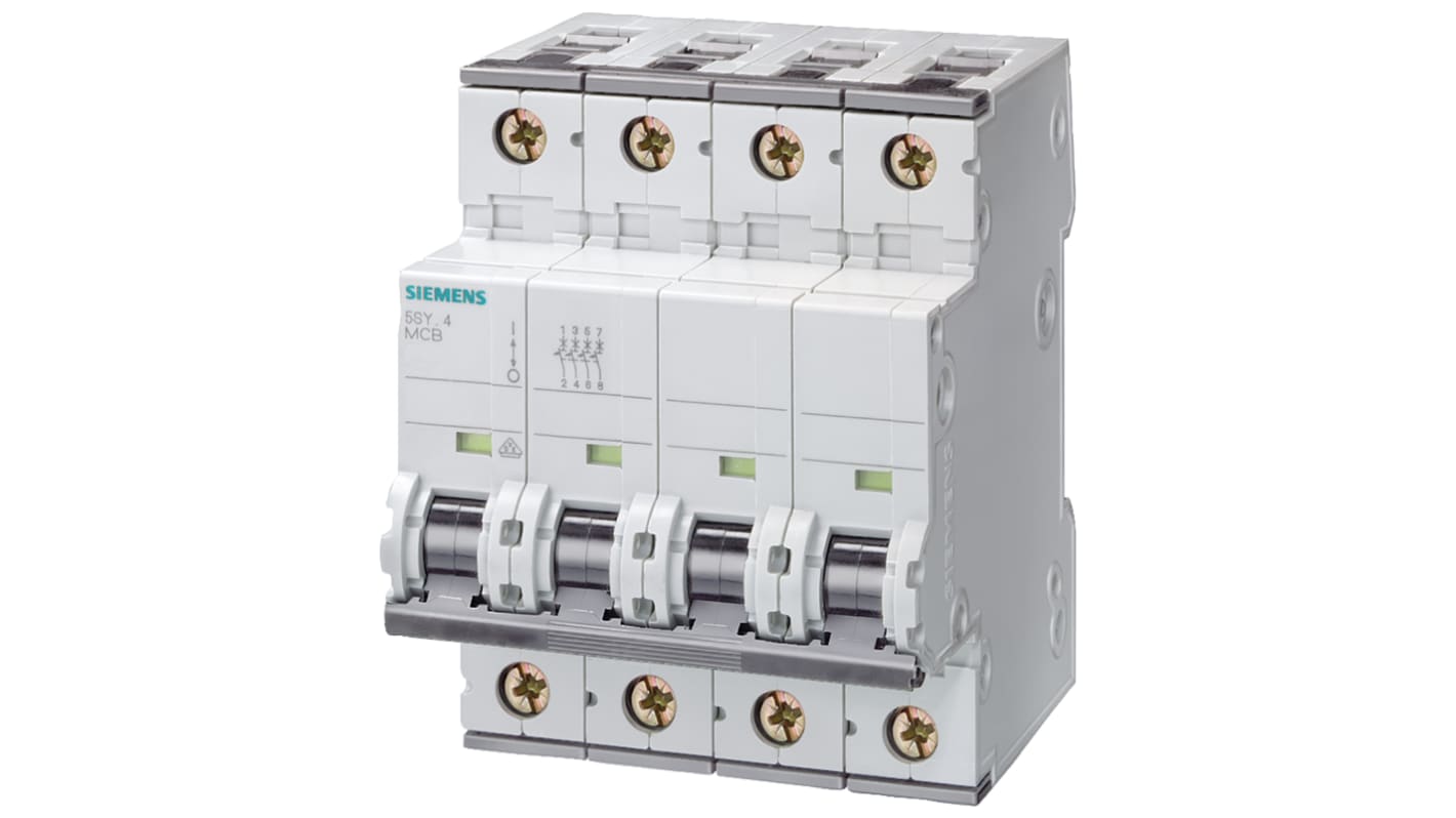 Siemens Sentron 5SY4 MCB, 3P+N, 63A Curve C, 400V AC, 72V DC, 10 kA Breaking Capacity