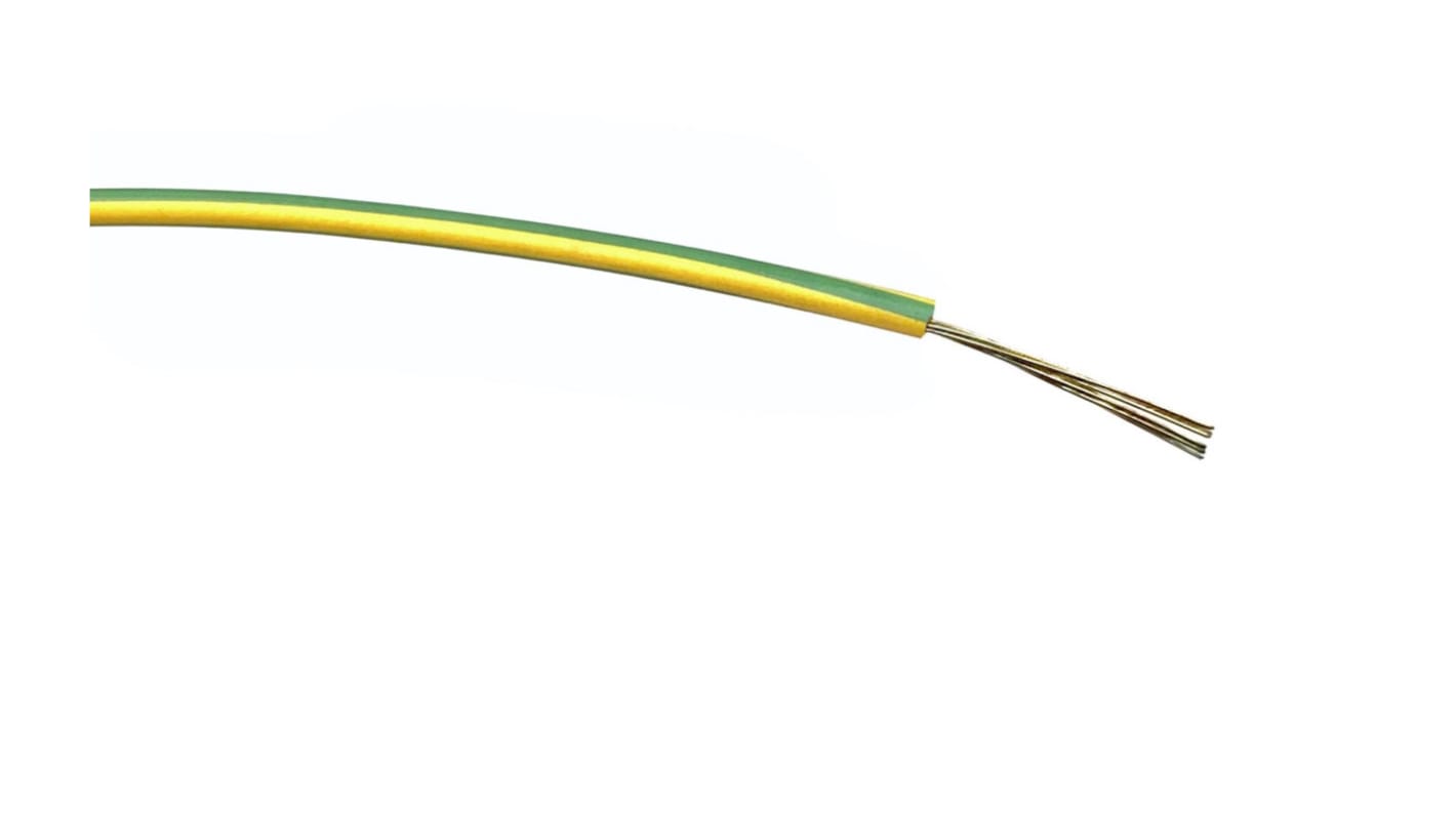 RS PRO 绿色/黄色单芯线电线, 0.2 mm², 100m长, 24 AWG, 1 kV 交流, 最高+85°C, PVC绝缘