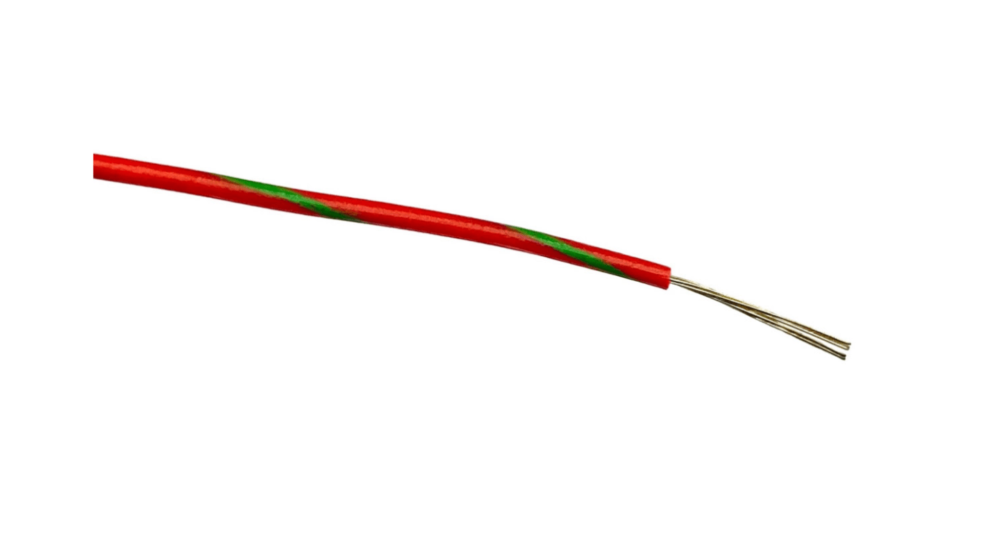 RS PRO Einzeladerleitung 0,2 mm², 24 AWG 100m Grün/Rot PVC isoliert Ø 1.3mm 7/0,2 mm Litzen