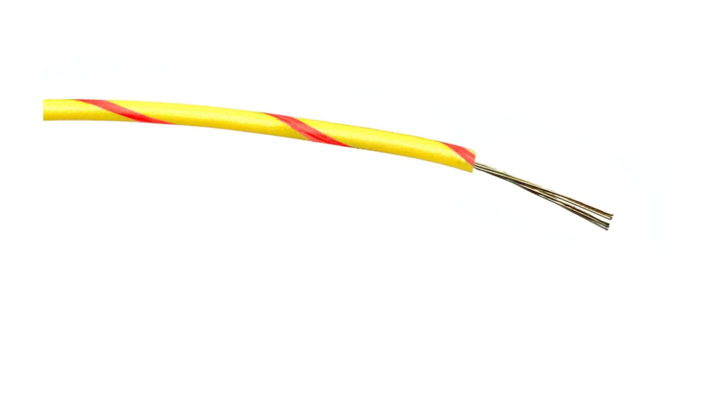 RS PRO Red/Yellow 0.2mm² Hook Up Wire, 24 AWG, 7/0.2 mm, 100m, PVC Insulation