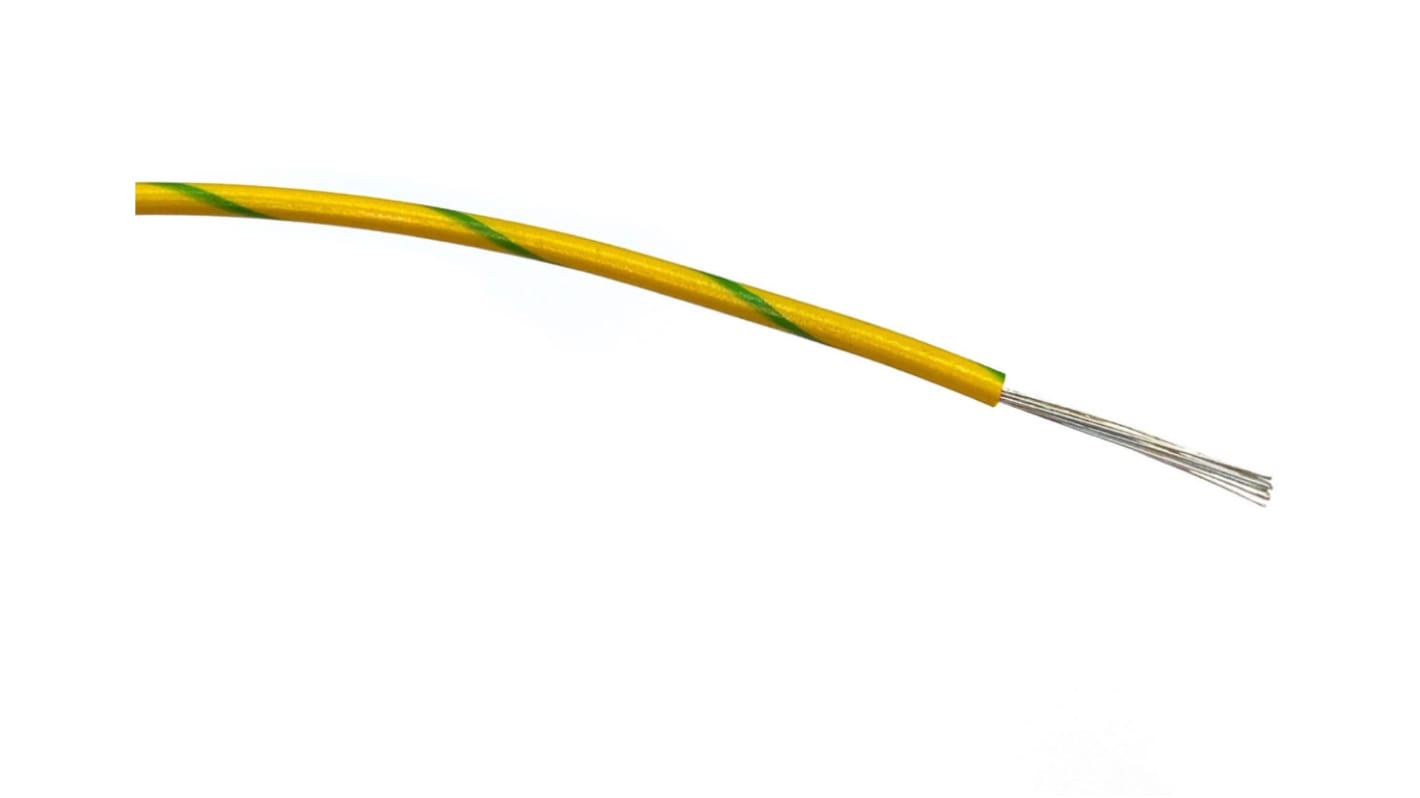 RS PRO 绿色/黄色单芯线电线, 0.5mm², 100m长, 20AWG, 1 kV 交流, 最高+85°C, PVC绝缘