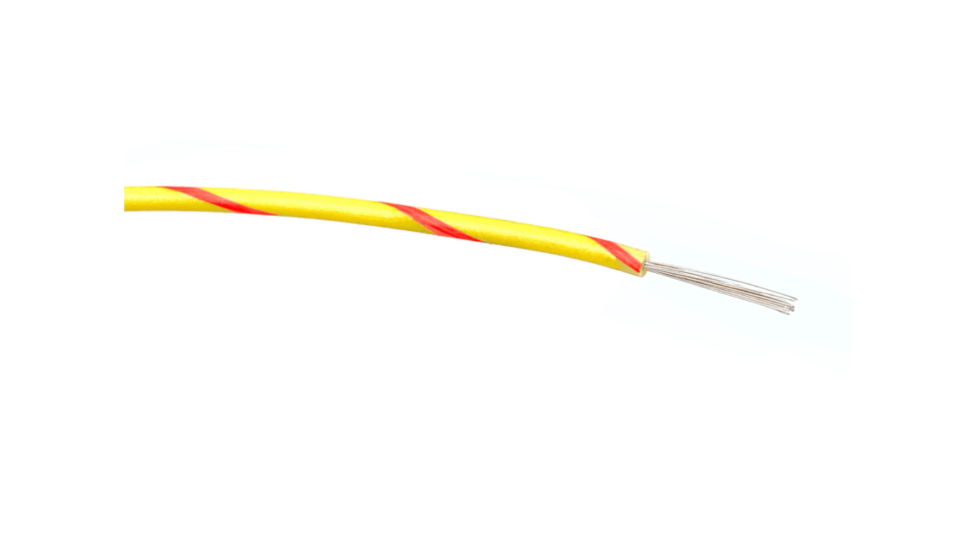 RS PRO Red/Yellow 0.5mm² Hook Up Wire, 20 AWG, 16/0.2 mm, 100m, PVC Insulation