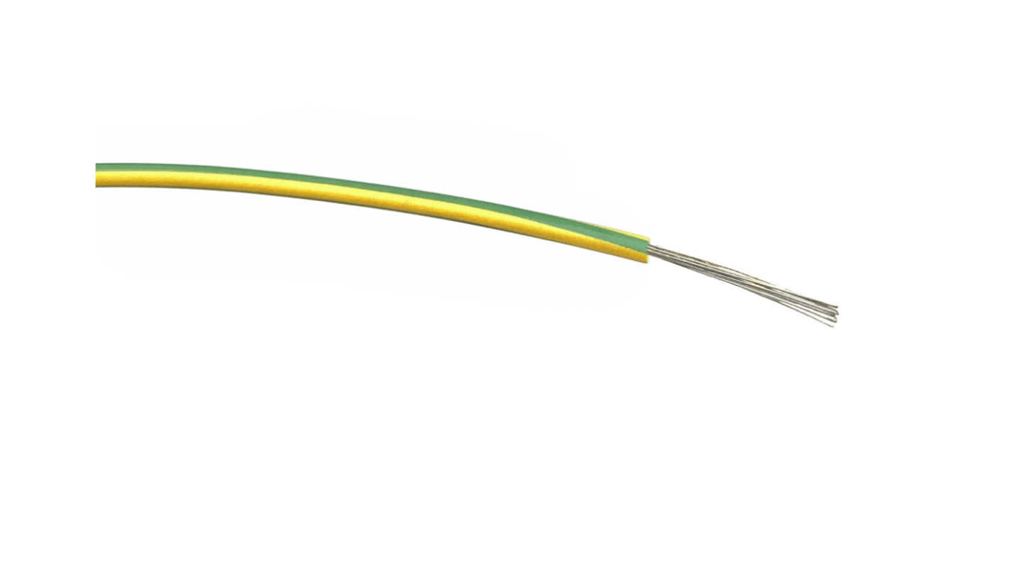 RS PRO Green/Yellow 0.5mm² Hook Up Wire, 20 AWG, 16/0.2 mm, 500m, PVC Insulation