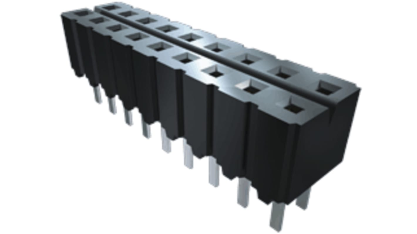 Samtec CES Series Straight Through Hole Mount PCB Socket, 18-Contact, 2-Row, 2.54mm Pitch, Solder Termination