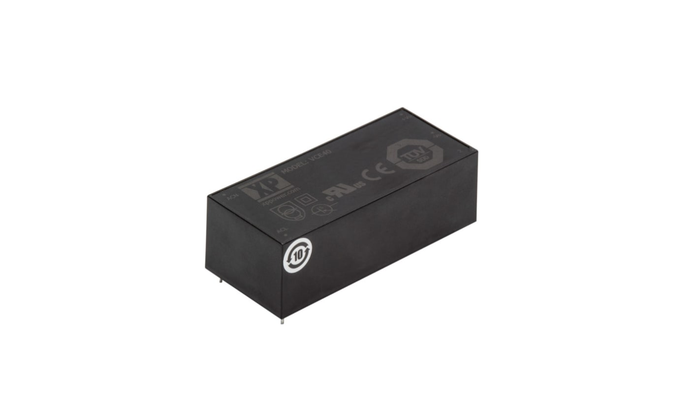 XP Power Switching Power Supply, VCE40US12, 12V dc, 3.33A, 40W, 1 Output, 85 → 305V ac Input Voltage