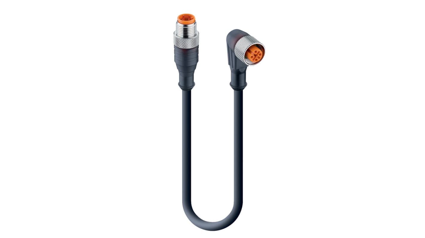 Lumberg Automation Straight Male 4 way M12 to Right Angle Female 4 way M12 Sensor Actuator Cable, 10m