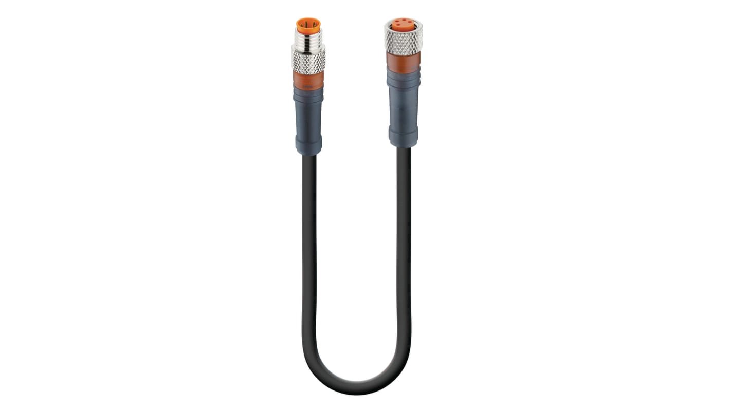 Cable de conexión Lumberg Automation, con. A M8 Macho, 4 polos, con. B M8 Hembra, 4 polos, cod.: A, long. 600mm, 30 V,