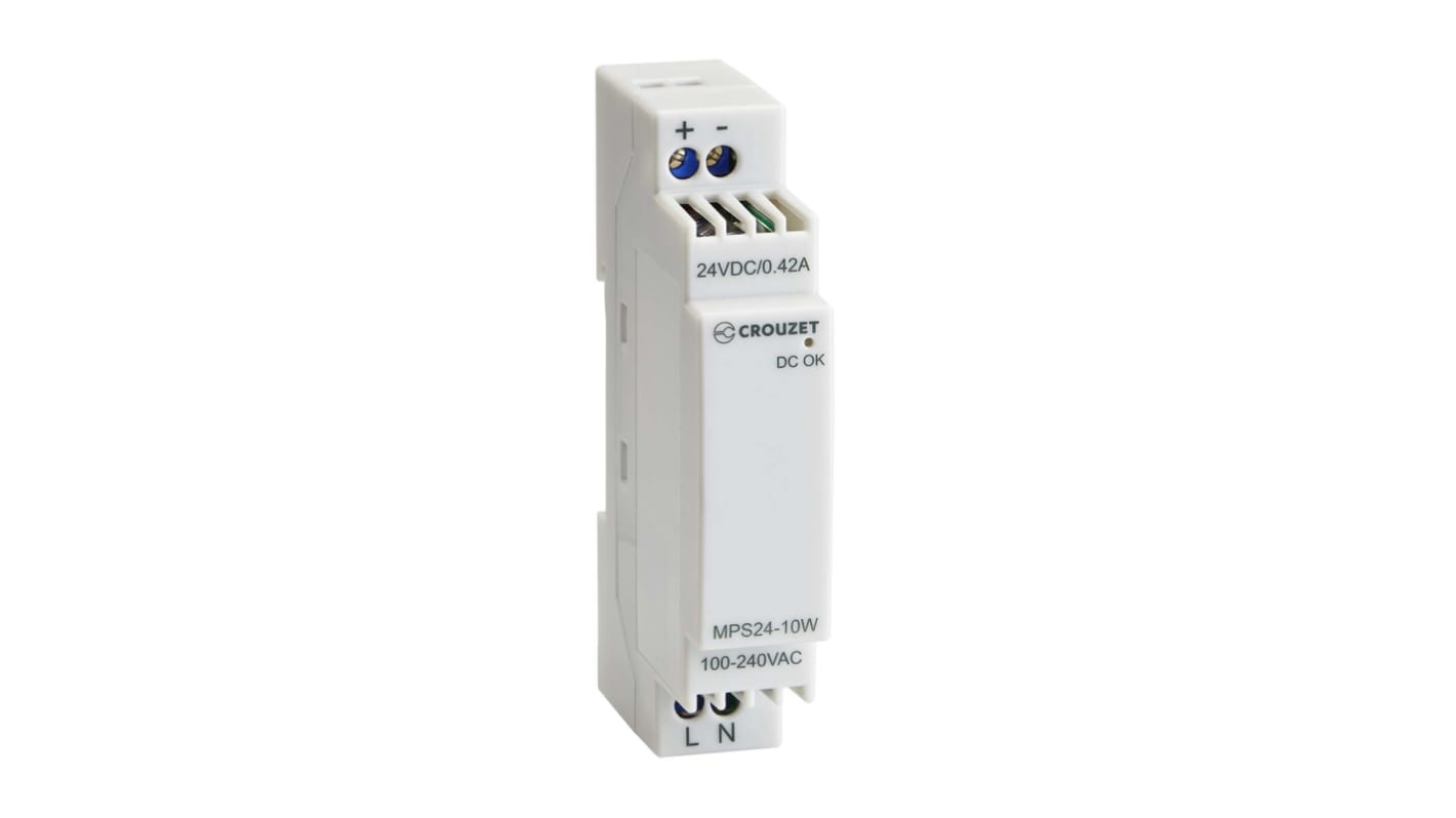 Crouzet Switched Mode DIN Rail Power Supply, 100V ac ac Input, 24V dc, 420mA Output