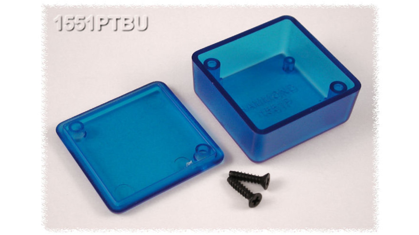 Hammond 1551 Series Translucent Blue ABS Enclosure, IP54, Flanged, Translucent Blue Lid, 40 x 40 x 20mm
