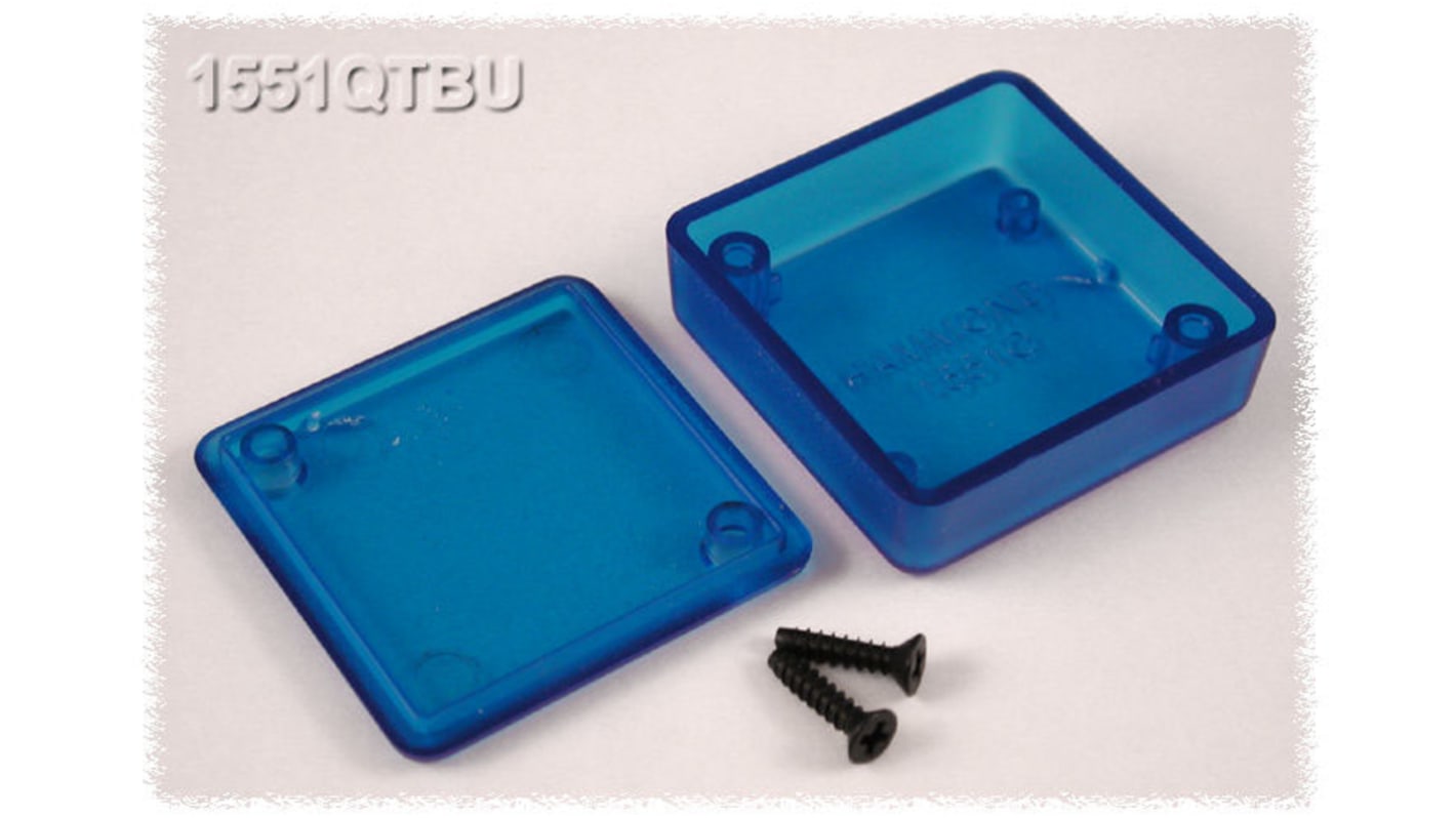 Hammond 1551 Series Translucent Blue ABS Enclosure, IP54, Flanged, Translucent Blue Lid, 40 x 40 x 15mm