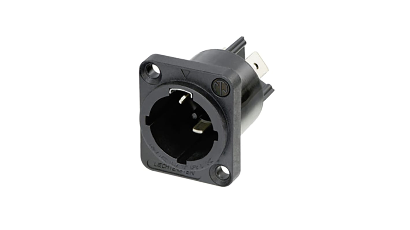 Neutrik Black Panel Mount 2+PE Mains Plug Plug, Rated At 16A, 250 V