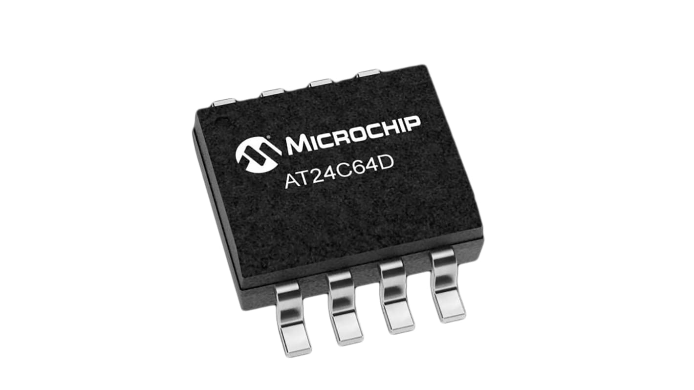 Microchip 64kbit EEPROM-Speicherbaustein, Seriell (2-Draht, I2C) Interface, SOIC-8, 550ns SMD 8K x 8 bit, 8k x 8-Pin