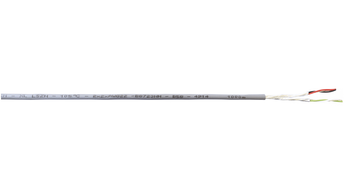RS PRO 4芯2对屏蔽线 0.34 mm²双绞线 数据电缆, 22 AWG, LSZH灰色护套