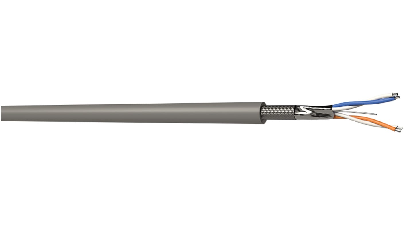 RS PRO Data Cable, 2 Pairs, 4 Cores, 0.22 mm², Screened, 24 AWG, 100m, Screened Shield