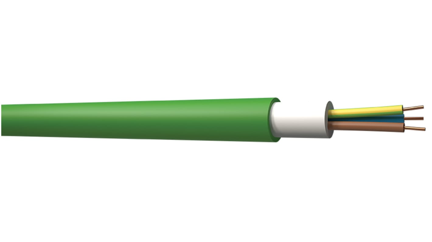 RS PRO 4 mm² 3 Core Power Cable, Green Low Smoke Zero Halogen (LSZH), 100m