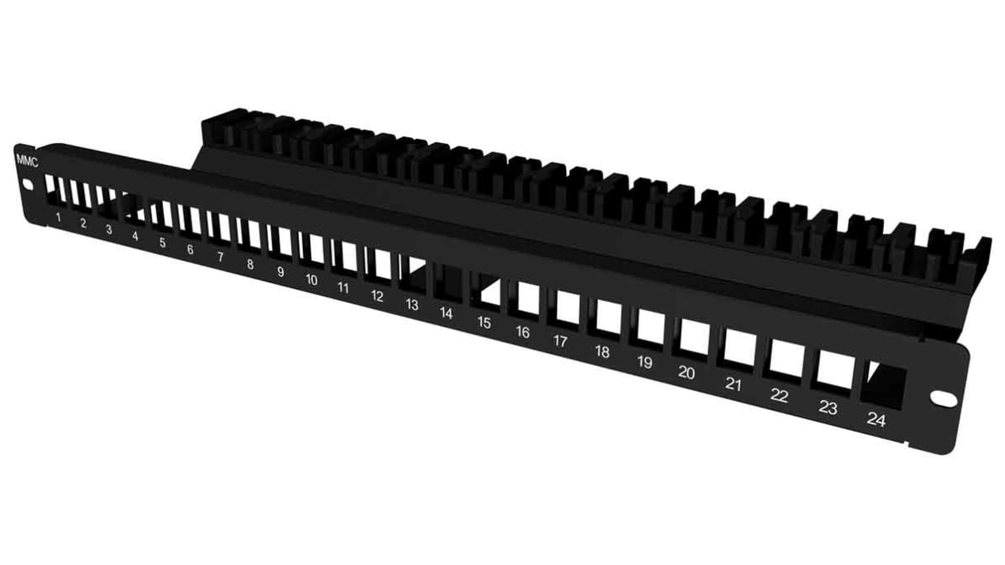 Panel de conexión, Patch Panel RS PRO, 24 puertos, RJ45, 1U, Negro