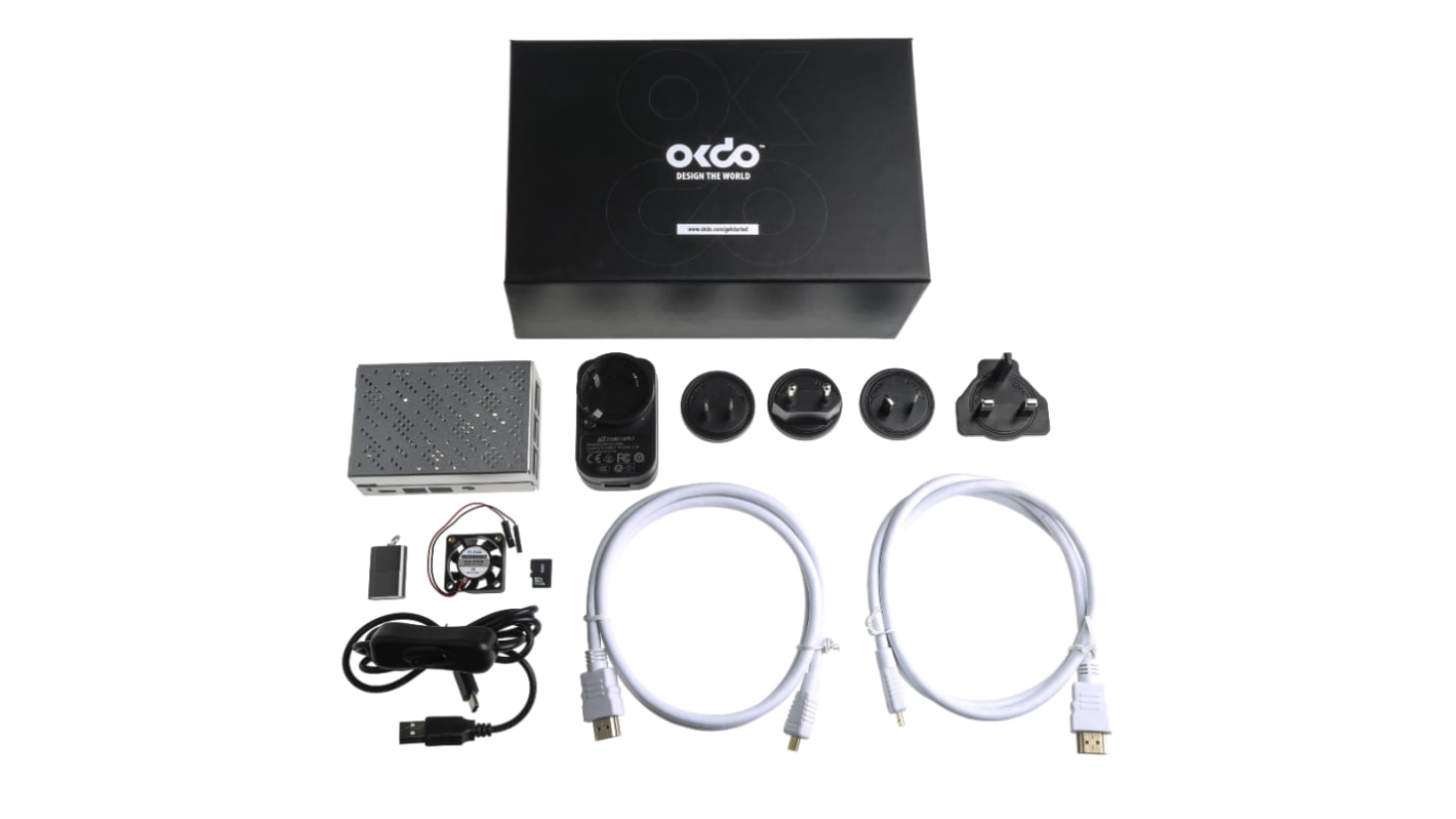 OKdo Raspberry Pi 4 Model B Starter Kit (without SBC), NOOBS 3.1.1, Case with Fan, Cables, Heat Sinks