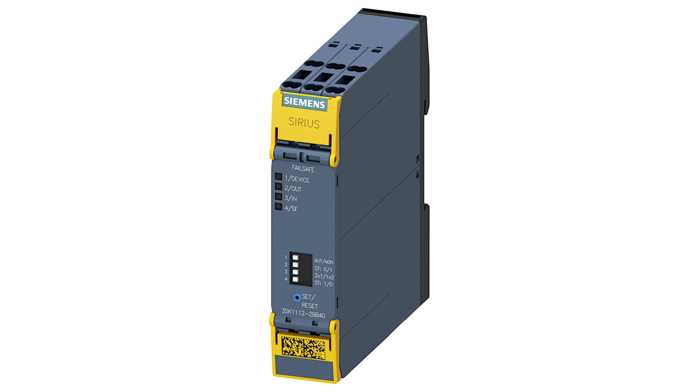 Relè di sicurezza Siemens 3SK1, 24V cc, 1 canale, 2 contatti di sicurezza