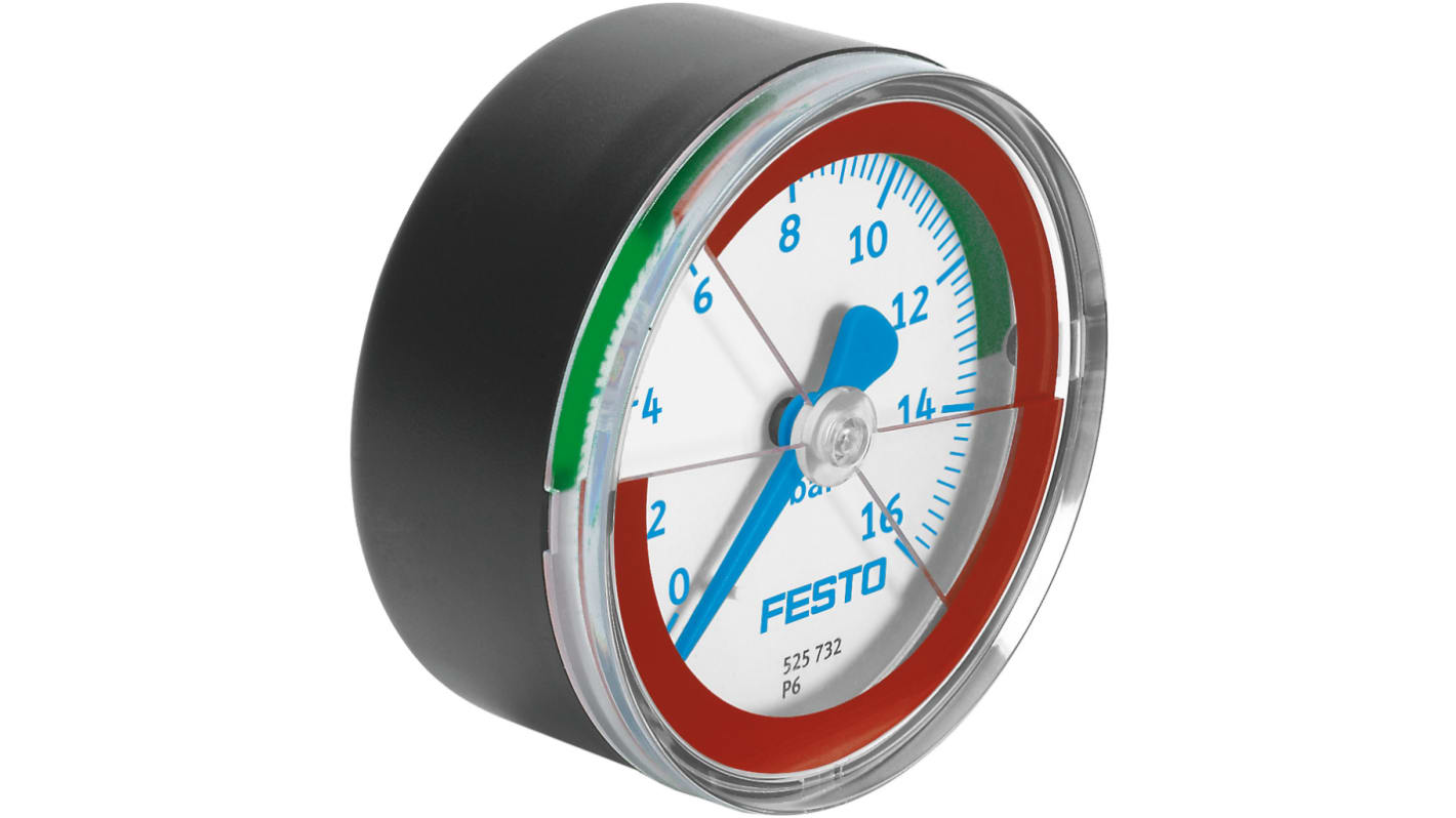 Festo Analogue Pressure Gauge 16bar Back Entry 50mm Outside Diameter