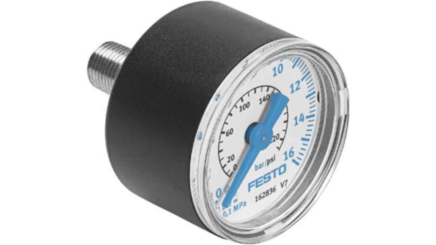 Festo G 1/4 Analogue Pressure Gauge 16bar Back Entry 40mm Outside Diameter