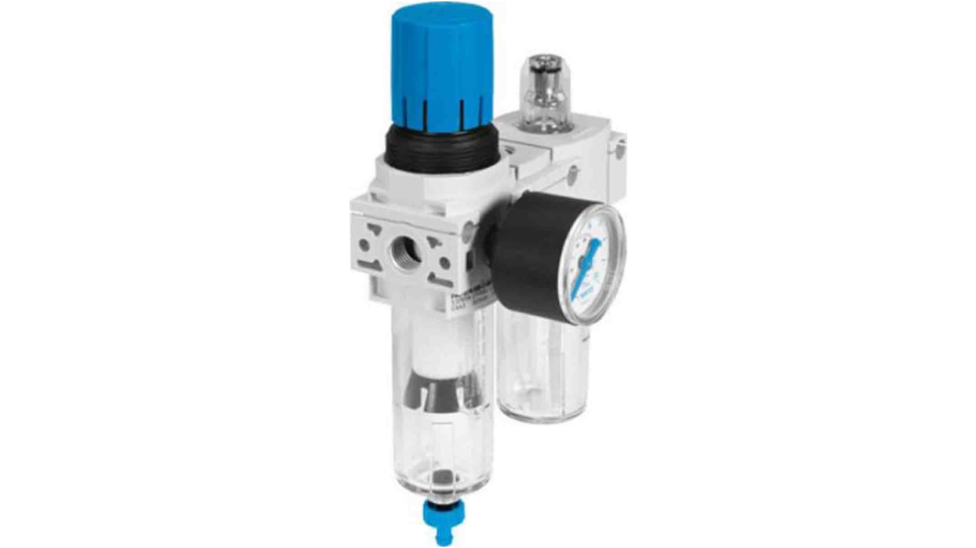 Festo G 1/4 FRL, Manual Drain, 40μm Filtration Size - With Pressure Gauge