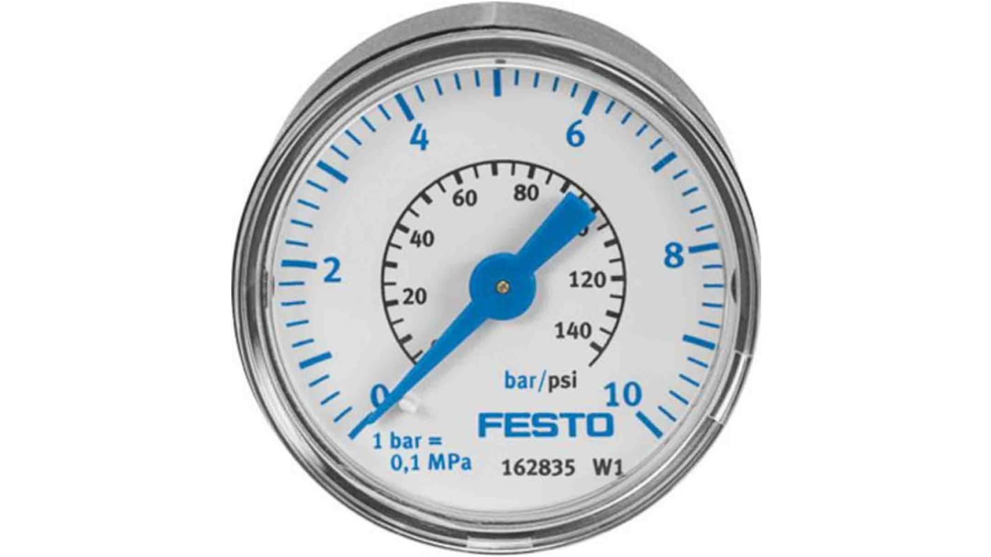 Festo G 1/4 Analogue Pressure Gauge 10bar Back Entry 50mm Outside Diameter