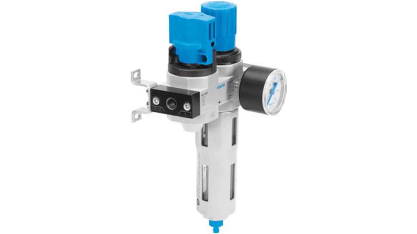 Festo G 1/4 FRL, Automatic Drain, 40μm Filtration Size - With Pressure Gauge