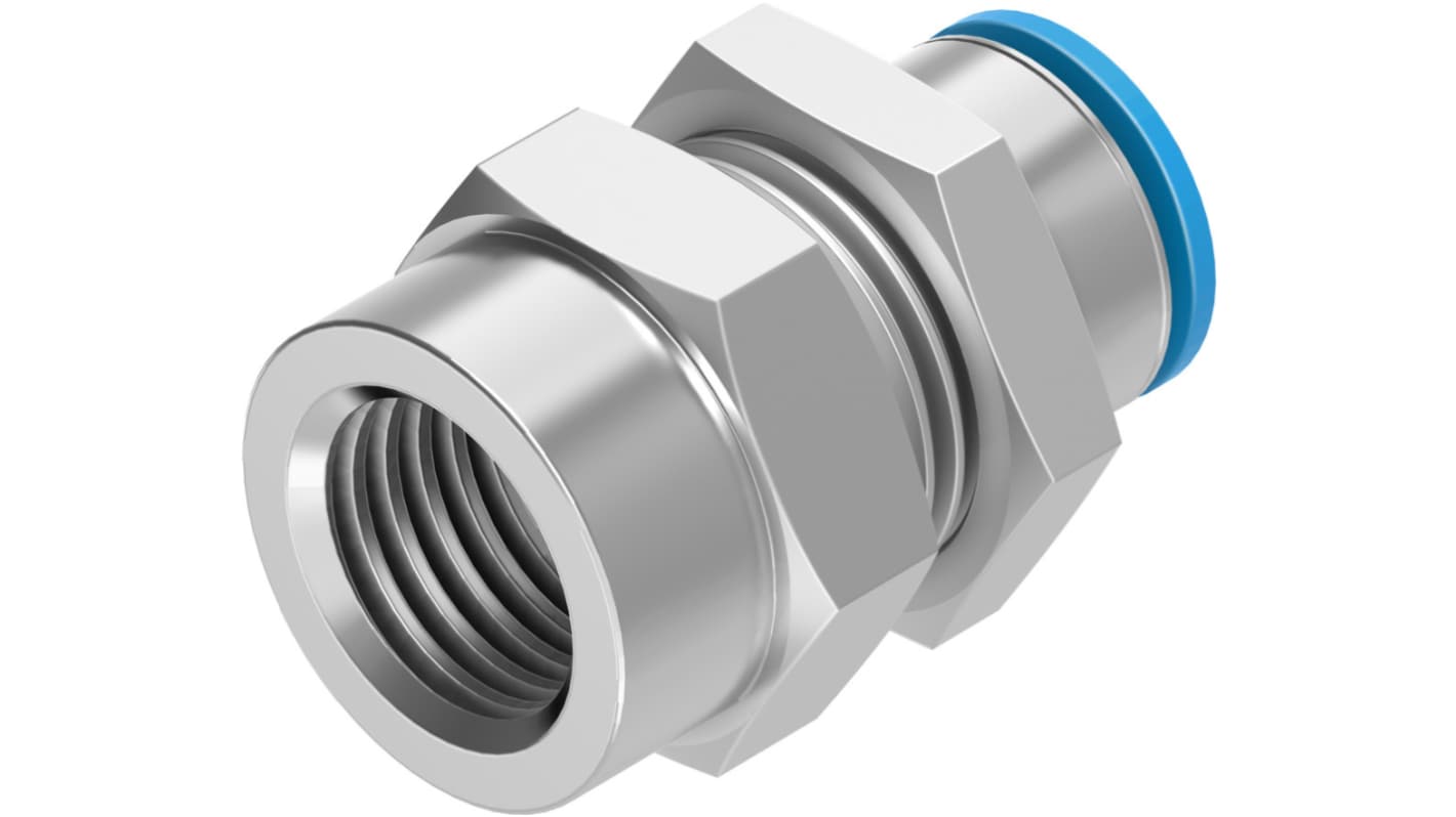 Festo QSSF Series Bulkhead Threaded-to-Tube Adaptor, G 1/8 Female to Push In 6 mm, Threaded-to-Tube Connection Style,