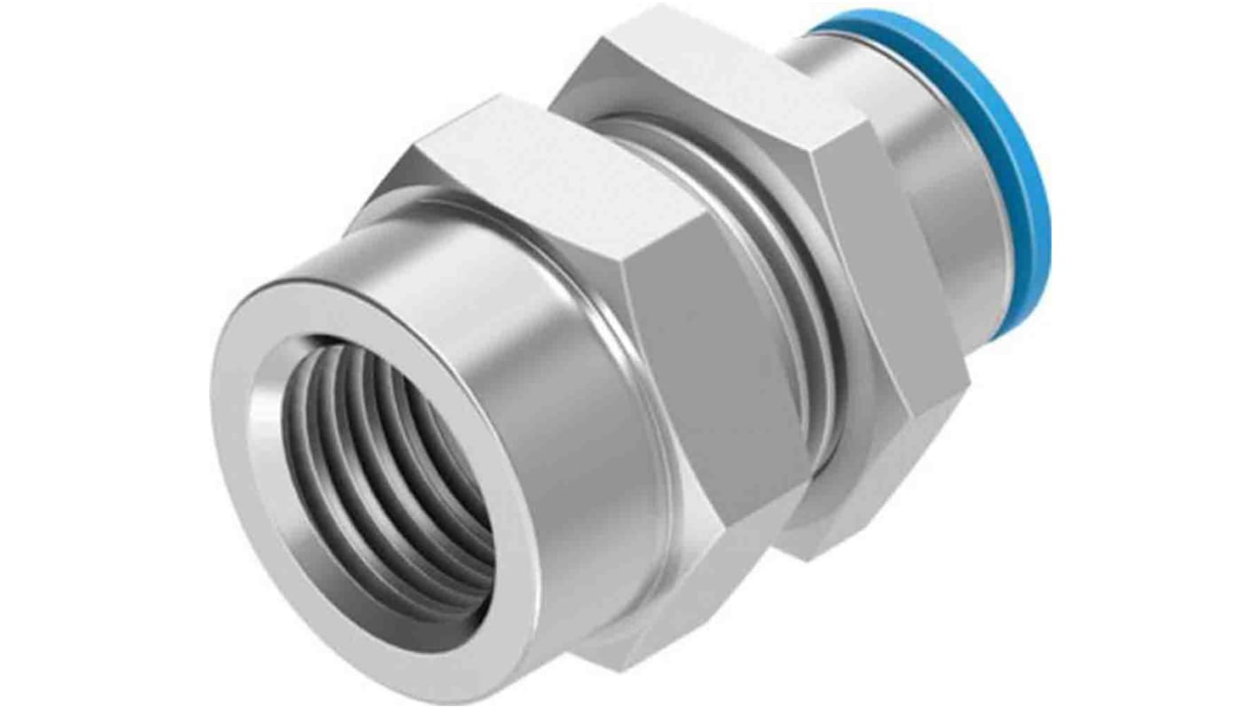 Festo QS Series Bulkhead Threaded-to-Tube Adaptor, G 3/8 Female to Push In 12 mm, Threaded-to-Tube Connection Style,