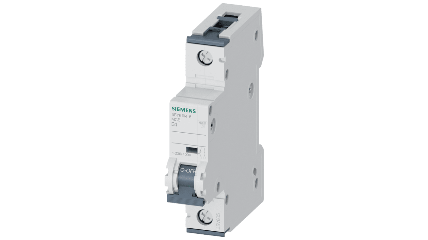 Siemens SENTRON 5SY6 MCB, 1P, 4A Curve B, 440V AC, 6 kA Breaking Capacity