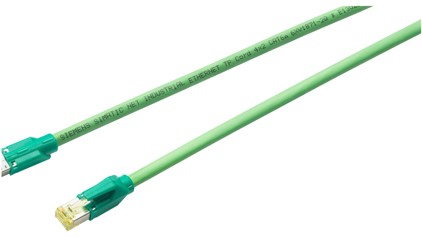 Siemens6XV1870, 1m Cat6a, Green RJ45 to Male RJ45 Male, Aluminum-Clad Foil Shielded, Terminated FRNC Sheath