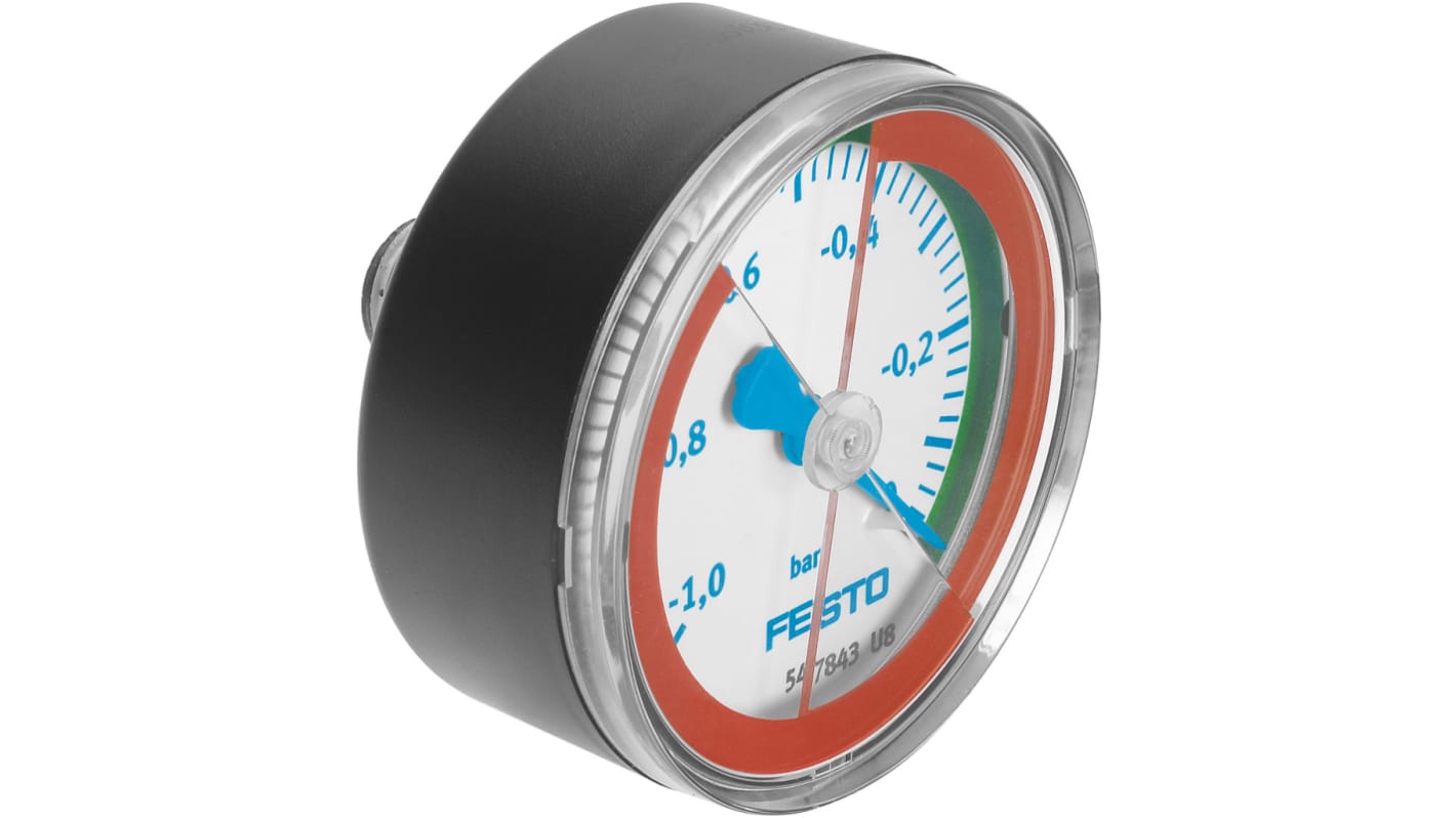 Festo Analogue Pressure Gauge 0bar Back Entry, VAM-63-V1/0-R1/4-E-RG, 547843