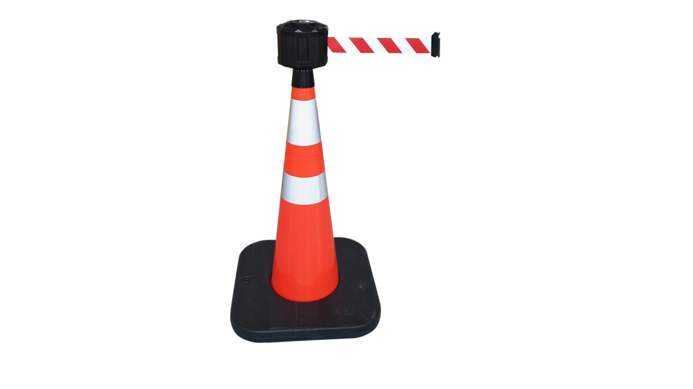 RS PRO Weighted Orange, White 1.05 m PVC Safety Cone With Strap Reel