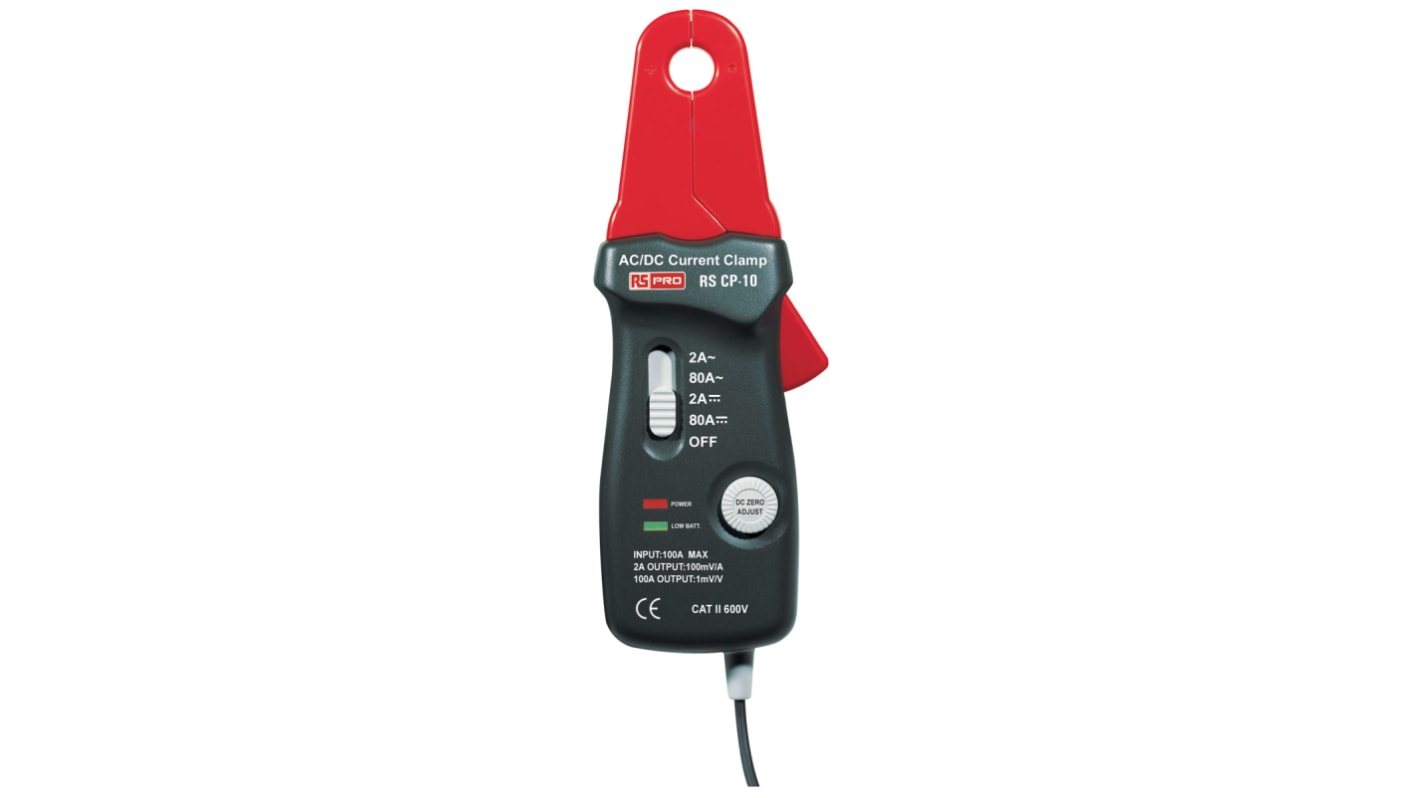 Sonda de corriente para multímetros RS PRO RS CP-10, calibrado RS, para corriente hasta 80A ac / 80A dc