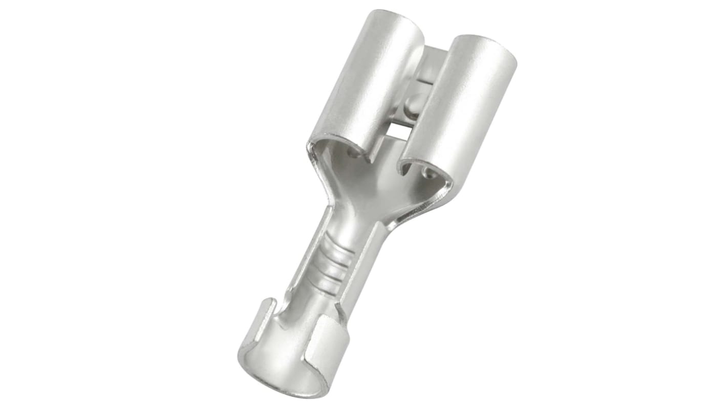 RS PRO 裸开式桶端子母座, 0.8 x 6.35mm接片, 线规0.5mm²至1.5mm², 镀锡黄铜触点