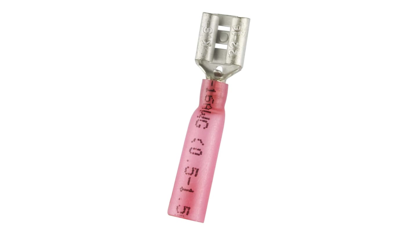 RS PRO Red Insulated Female Spade Connector, Heat Shrinkable, 0.8 x 6.35mm Tab Size, 0.5mm² to 1.5mm²