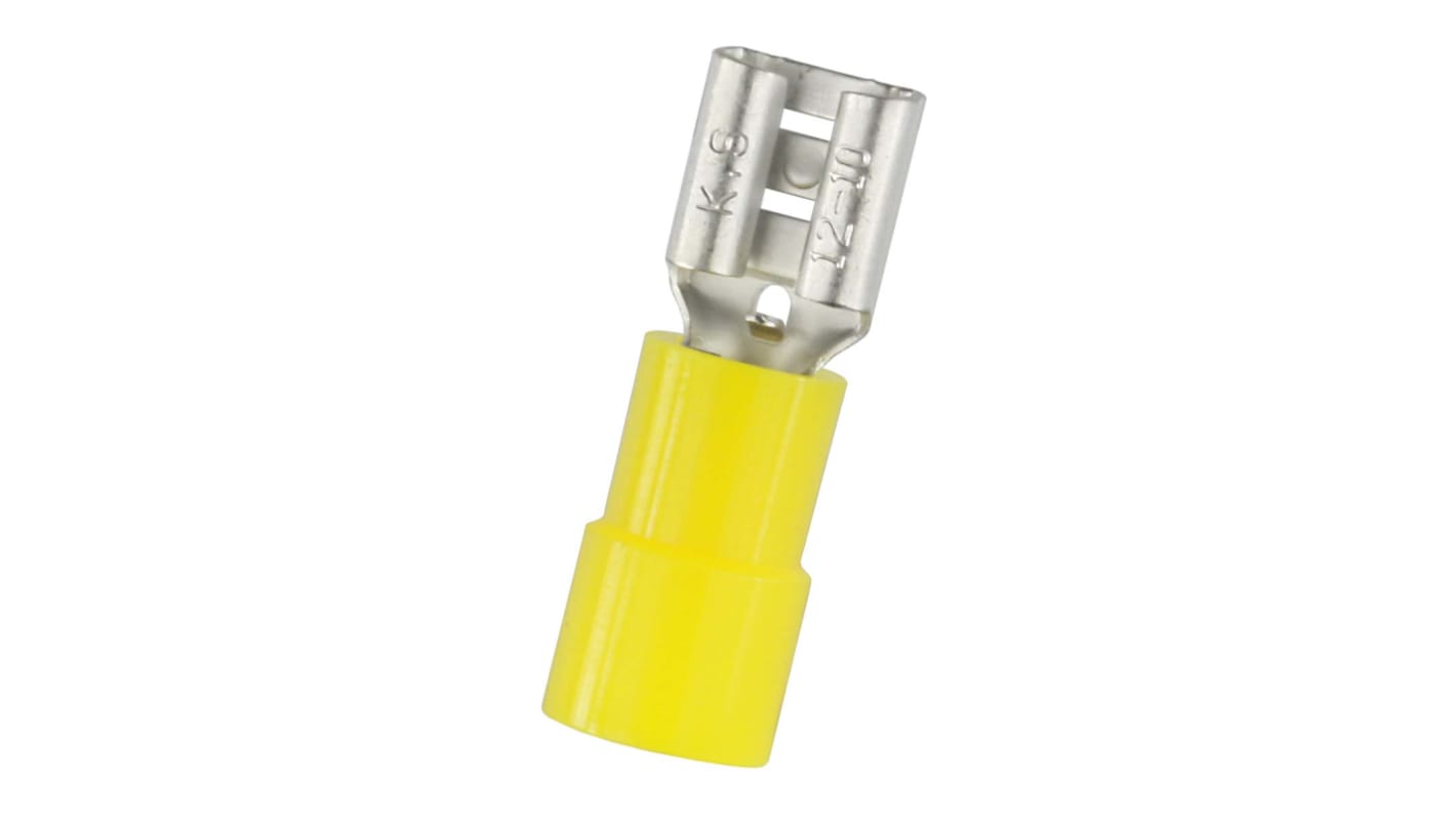 RS PRO Yellow Insulated Female Spade Connector, Receptacle, 0.8 x 6.35mm Tab Size, 4mm² to 6mm²